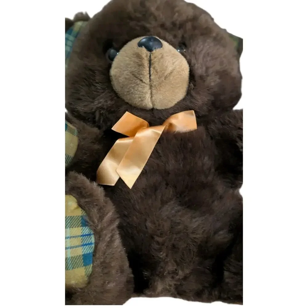 Vtg Dan Dee Soft Expressions Teddy Bear Plush Brown Plaid Paws Bow NWT 16